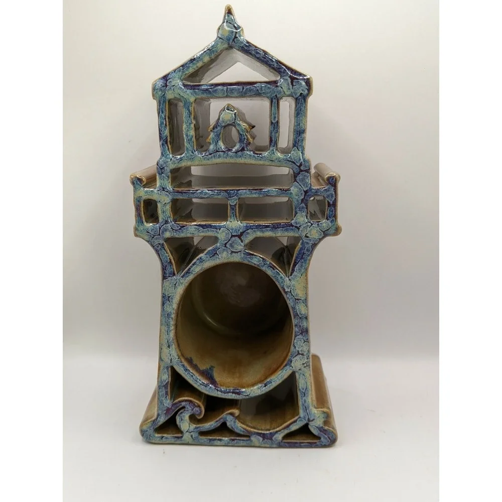 Hand Crafted Bays Pottery Candle Pot Lighthouse Water Blue Virginia Art‎ Pottery